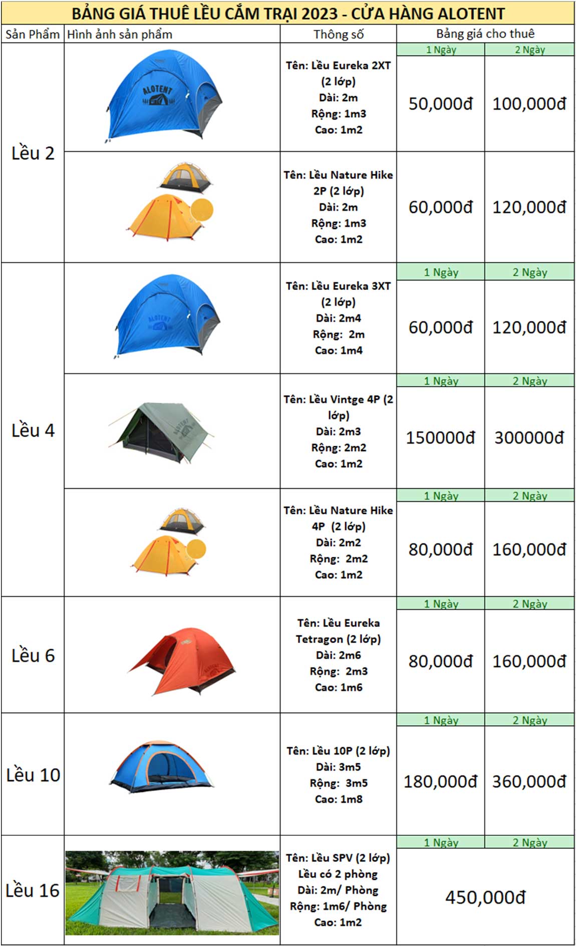 báo giá thuê lều cắm trại